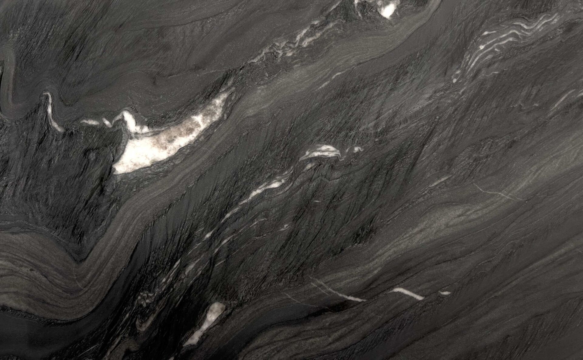 Black Stallion quartzite slab with white veining