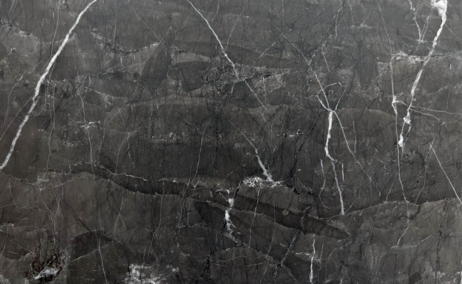 Grigio Carnico black marble slab with white veining