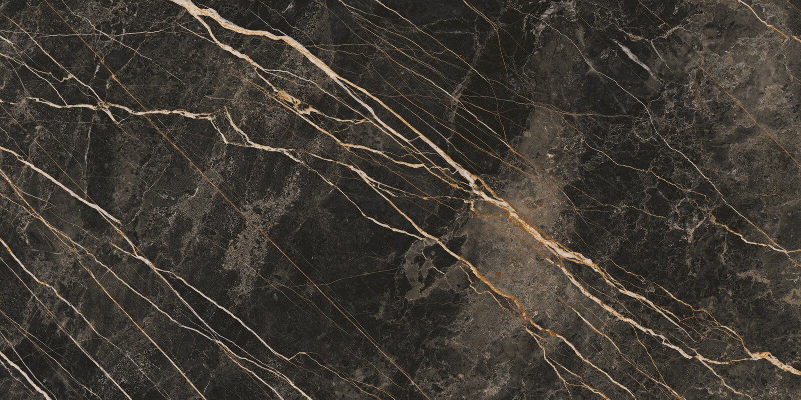Port Laurent black porcelain slab with gold rust veining