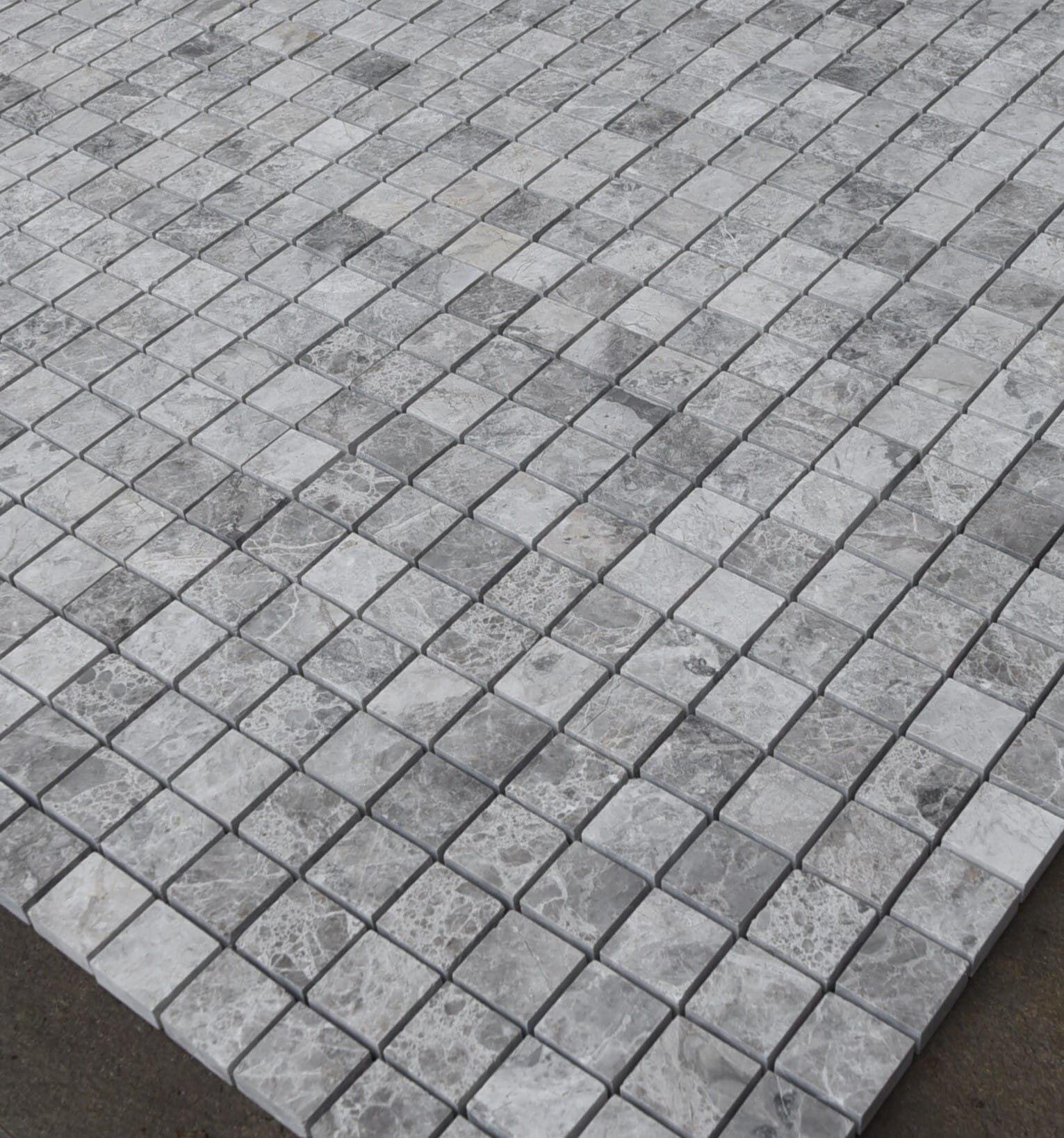 Chambord Grey honed limestone mosaic tile