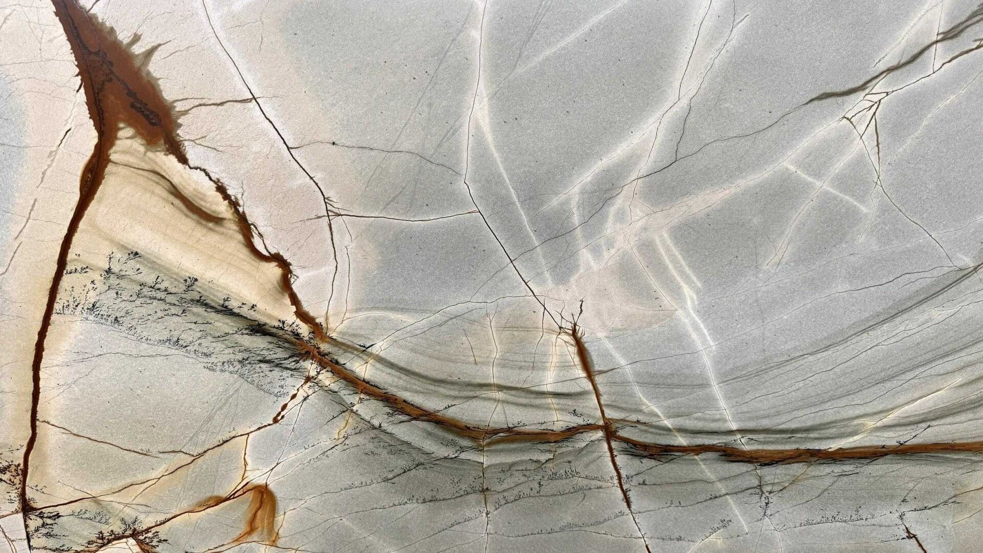 Santorini blue quartzite slab with brown veining