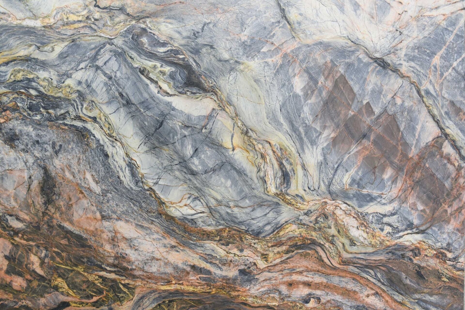 Fusion honed quartzite slab red yellow blue charcoal