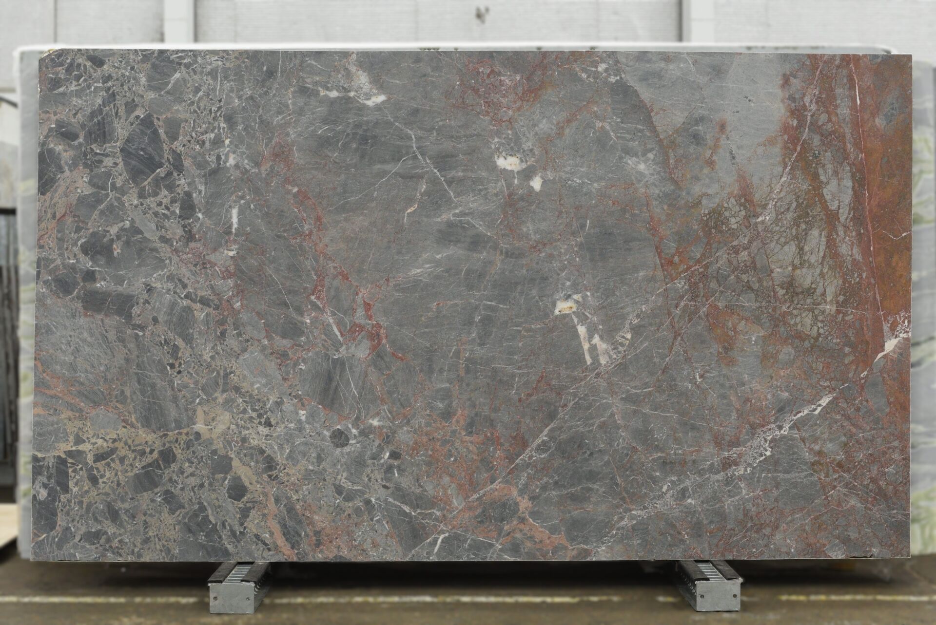 Viola Imperiale Dolomite slab, grey stone with red and ivory veining