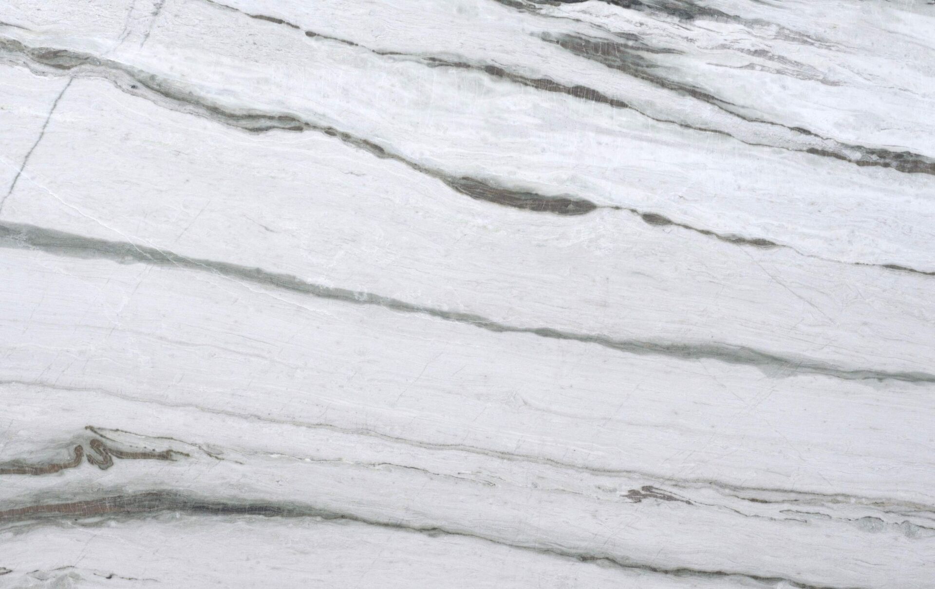 Everest White quartzite slab with charcoal veining